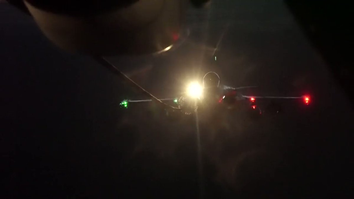 U.S. Central Command: A French Rafale conducts nighttime air refueling with a U.S. Air Force KC-10 Extender assigned to the 380th Air Expeditionary Wing, Al Dhafra Air Base, United Arab Emirates, over Iraq on January 8,