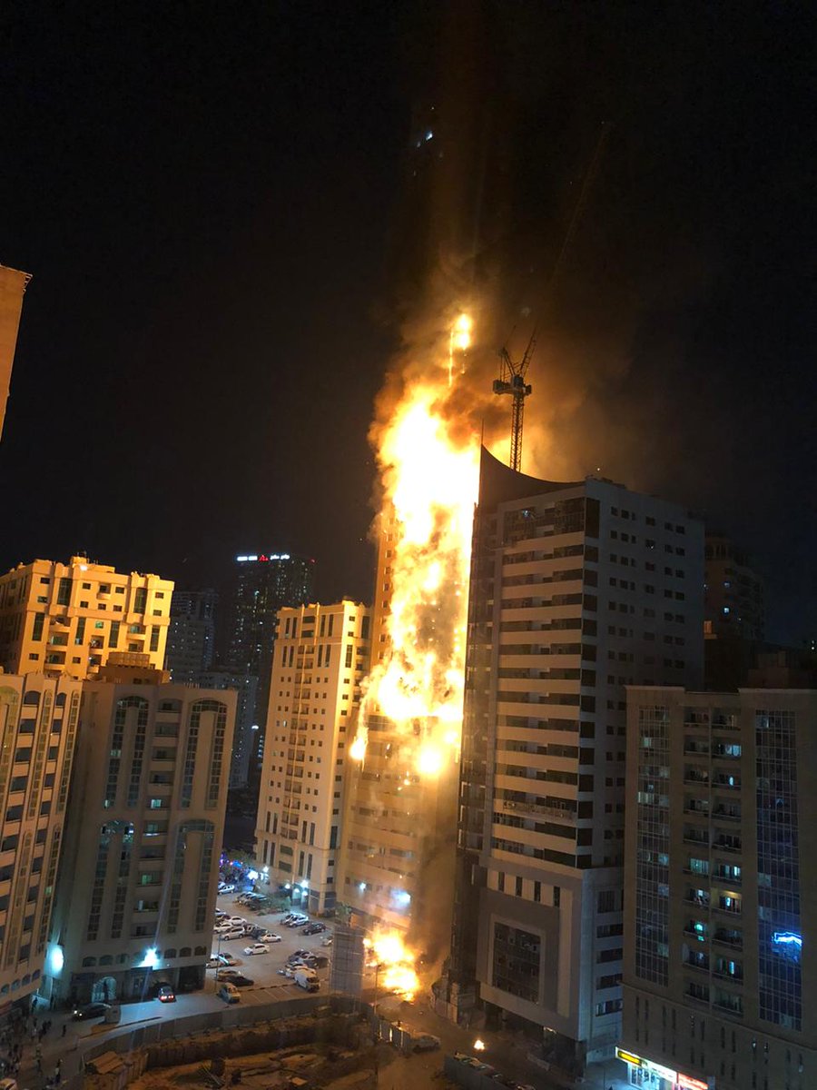 No casualties have been reported in the massive fire that engulfed the 56-storey (correction, not 40 storeys) Abbco Tower in AlNahda, Sharjah. All residents were evacuated before the fire spread.  Video: Fire breaks out in Sharjah building