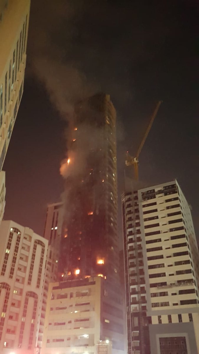 No casualties have been reported in the massive fire that engulfed the 56-storey (correction, not 40 storeys) Abbco Tower in AlNahda, Sharjah. All residents were evacuated before the fire spread.  Video: Fire breaks out in Sharjah building