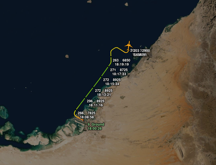 Pompeo outbound Abu Dhabi, leg for Dubai