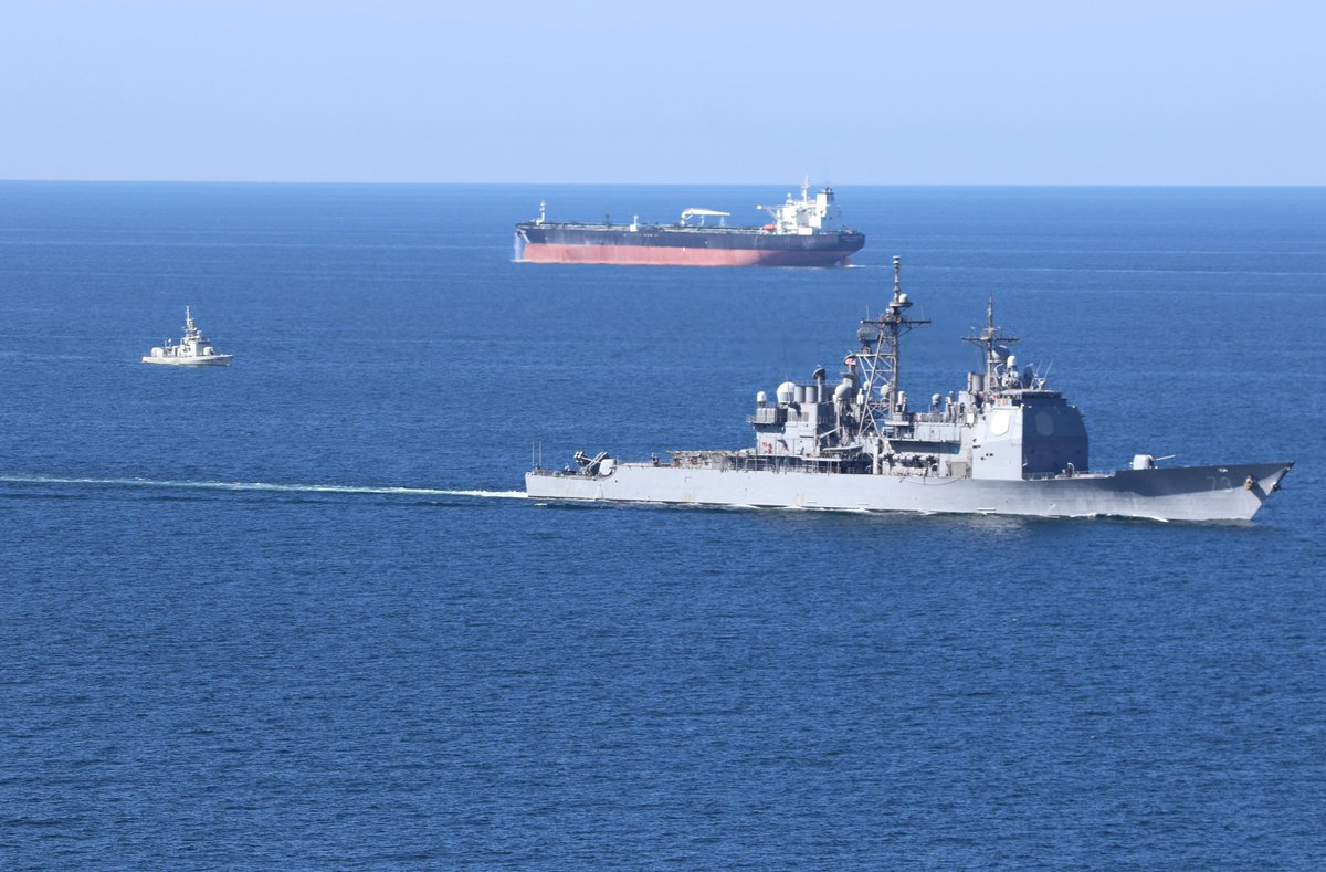 U.S. Central Command: SENTINELSHIELD 21-1 The United Arab Emirates Navy patrol boat Shaheen (P 154) and the guided-missile cruiser USS Port Royal (CG 73) conducted synchronized tactical maneuvers in the @US5thFleet 