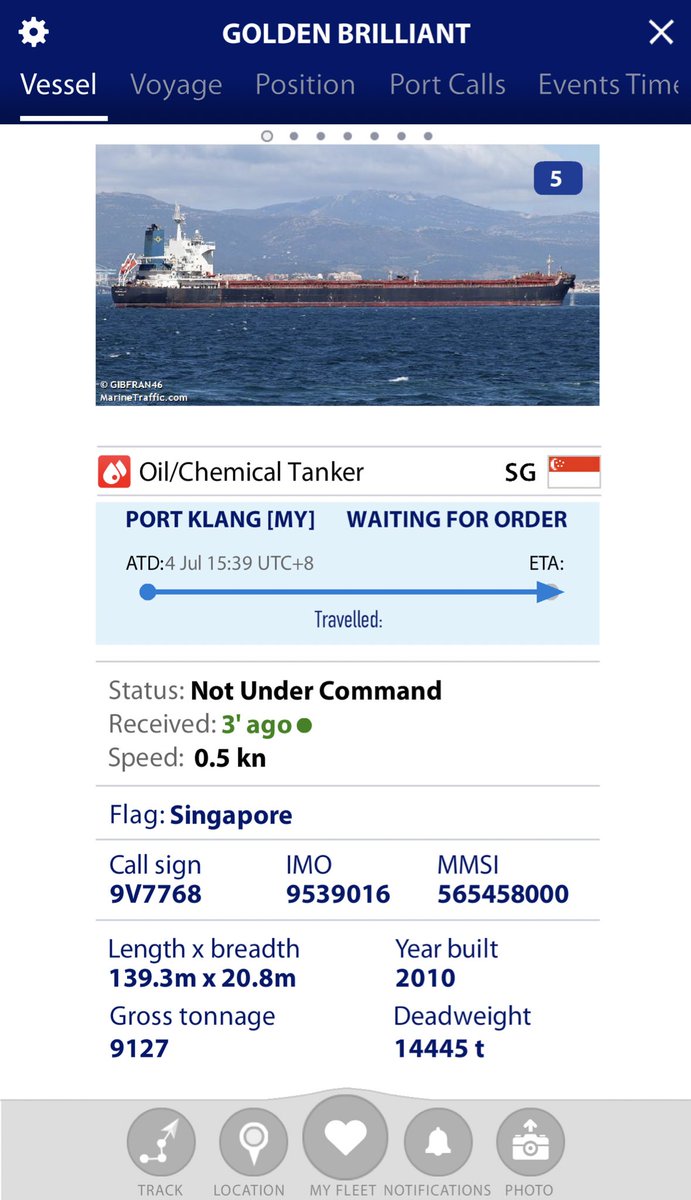 Oil tanker Golden Brilliant currently not under command in the Gulf of Oman. mmsi:565458000, imo:9539016