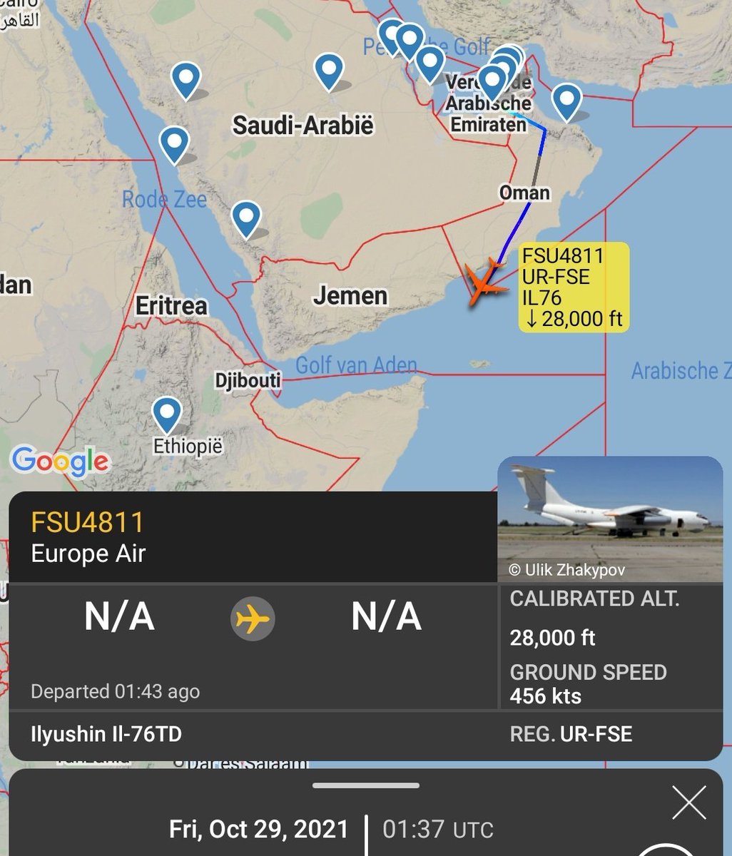 Two more Fly Sky Airlines Ilyushins Il-76TD flights UAE to Ethiopia this morning, after a day of silence.  As usual, UR-FSE/FSU4811 was tracked out of Sweihan, UAE, and UR-FSD/FSU4813 from an unknown airport