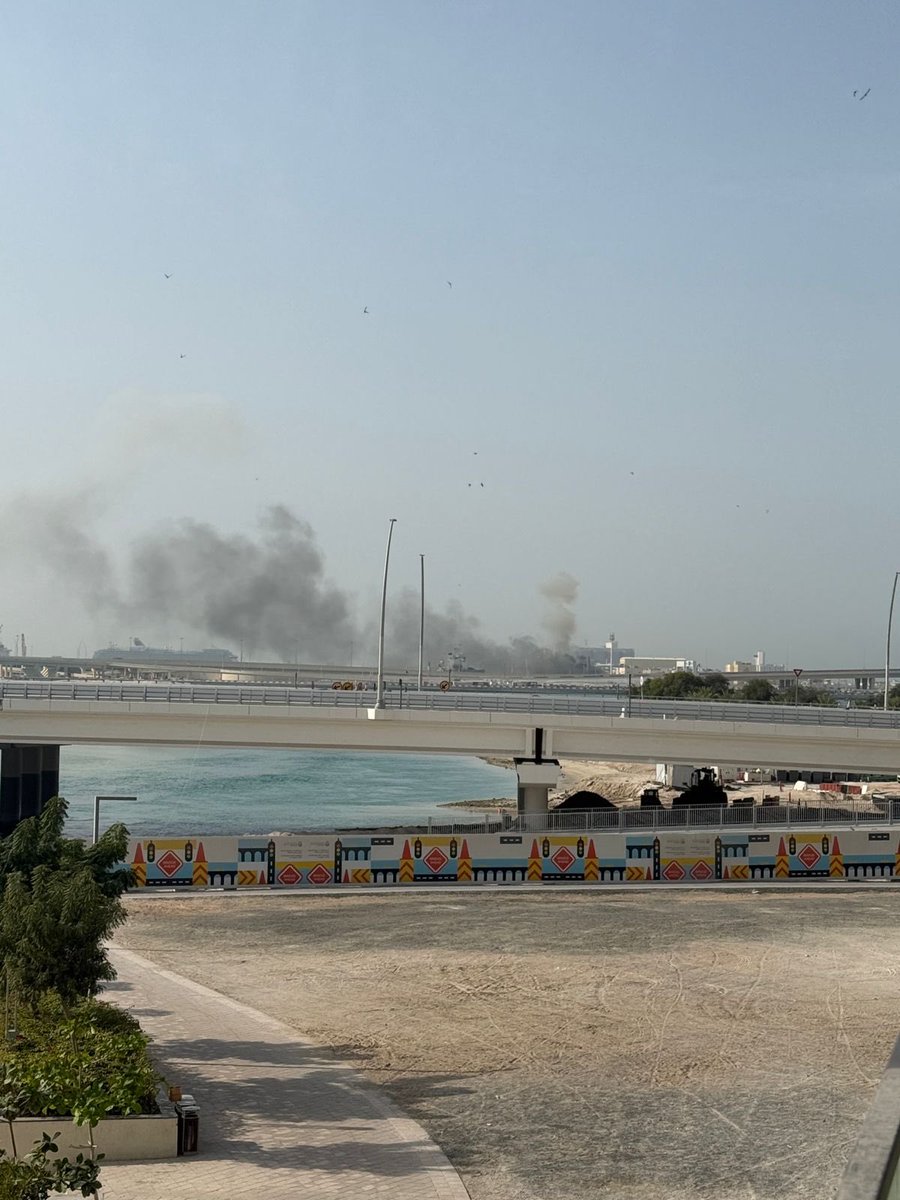 Smoke is rising from Zayed Port in Abu Dhabi, the capital of the United Arab Emirates