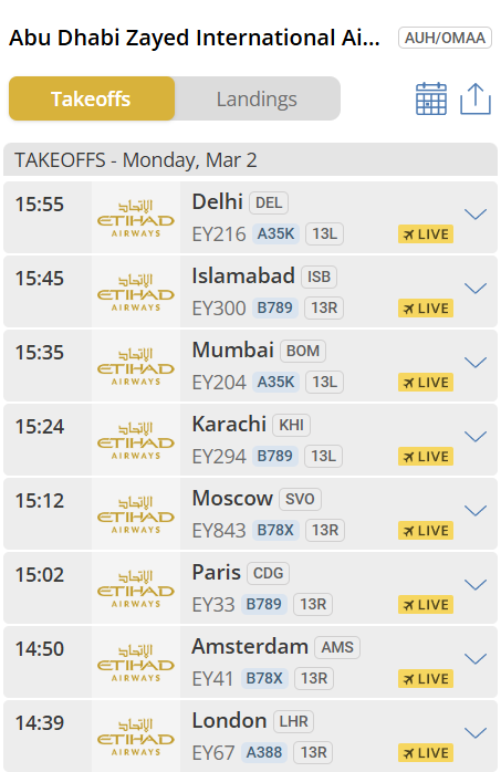 8 passenger flights have been able to take off from Abu Dhabi since 14:00 local time