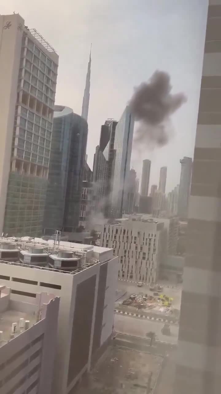 Smoke rose over the Sheikh Zayed commercial district in Dubai following an attack by an Iranian drone.