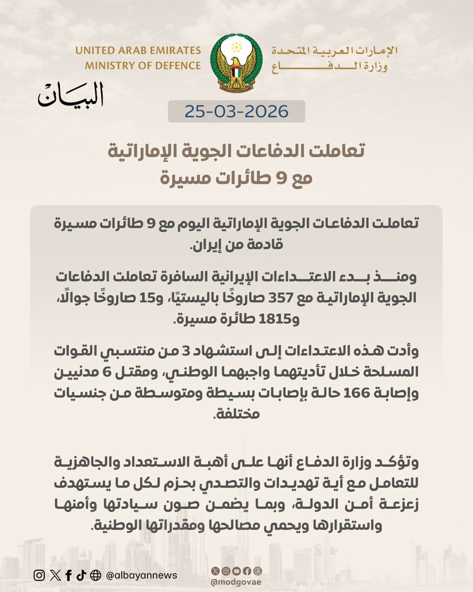 UAE air defenses deal with 9 drones